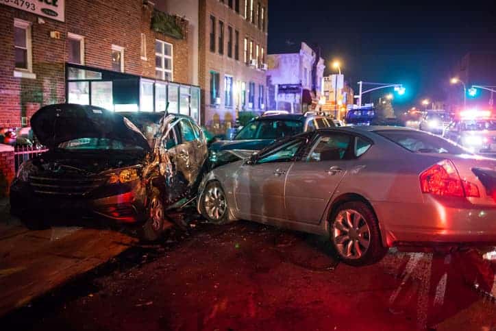 Cars crash at night