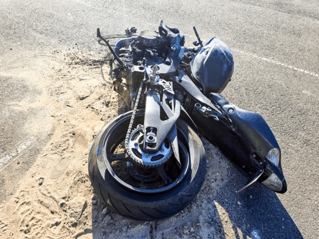 Lakeland Motorcycle Accident Lawyer 1 A Motorcycle On Its Side After An Accident.