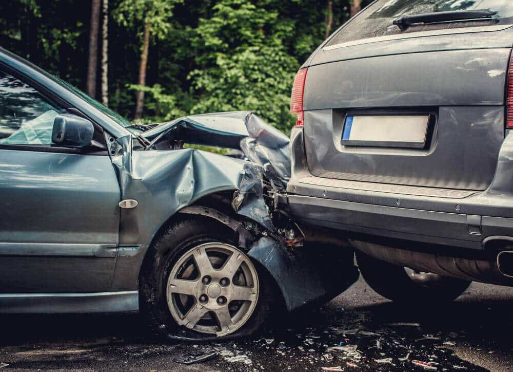 Rear-End Car Accident With Severe Front-End Damage After A Vehicle Collision
