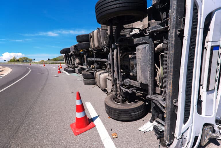 Overturned Commercial Semi Truck After A Highway Accident